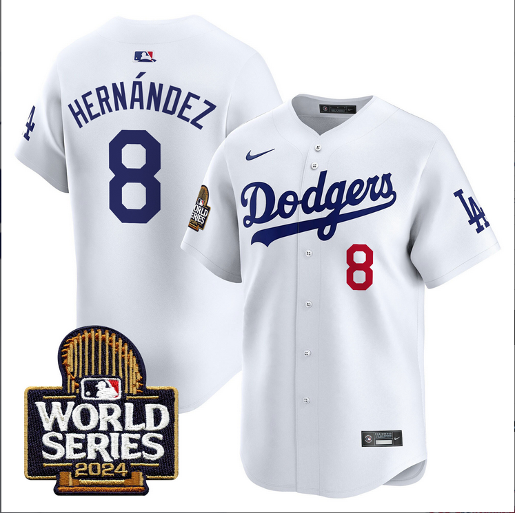 Men MLB Los Angeles Dodgers #8 Hernandez white 2024 World Series Champions Patch Limited Jersey20241105 style 1->los angeles dodgers->MLB Jersey